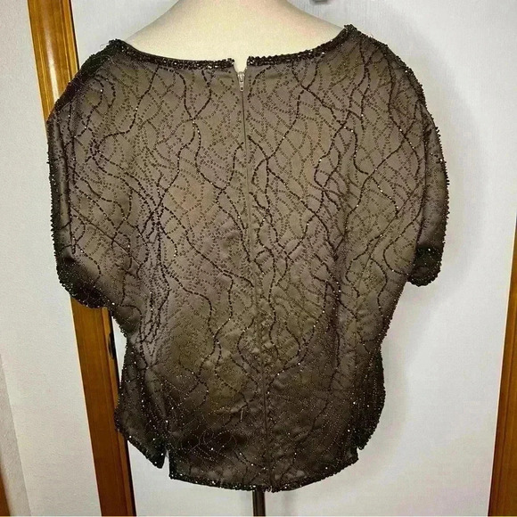 Vintage Vie By Victoria Royal Blouse Women 20L Brown Beaded Faux Fur Zip Crop - Picture 7 of 9